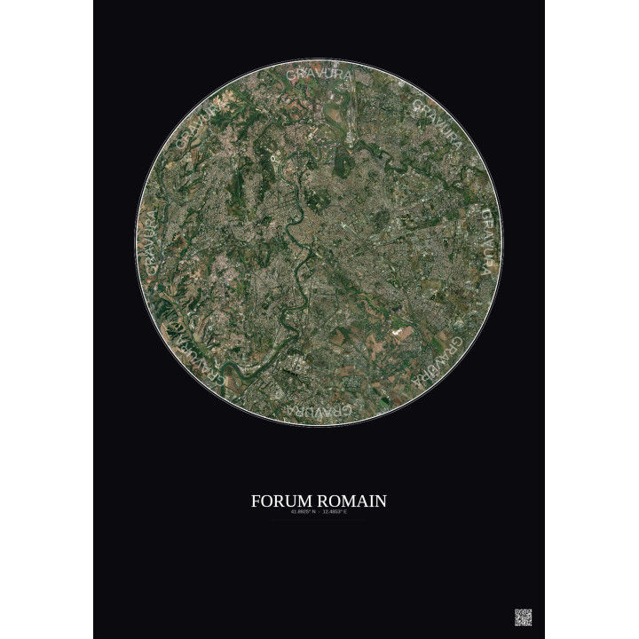 Affiche Forum Romain – Poster vue satellite 10km Couleur | Gravura – Fond foncé