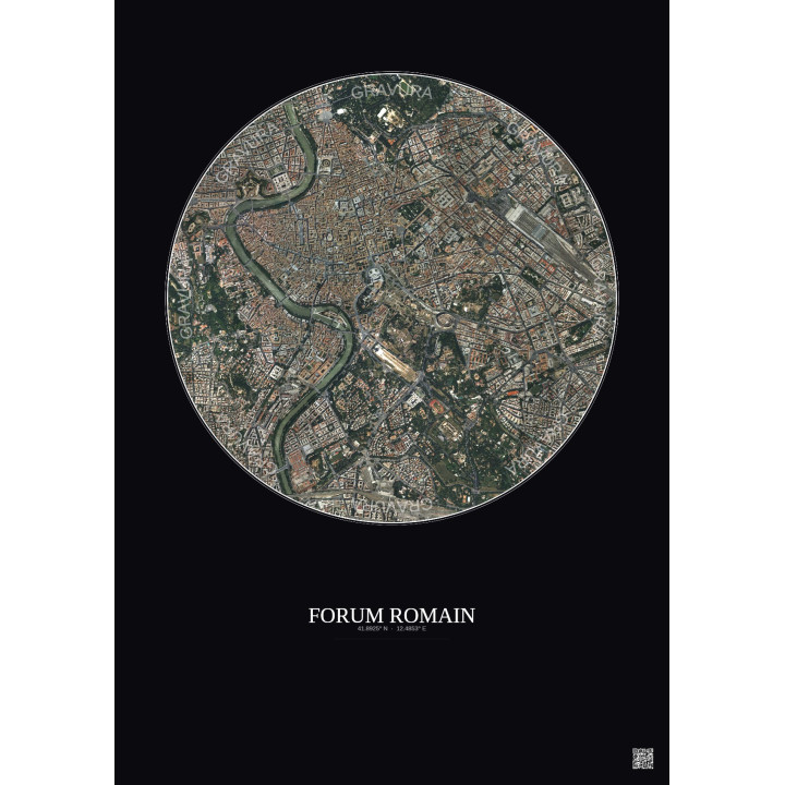 Forum Romain Satellite View Poster 2.5km Color | Gravura – Dark background