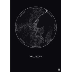 Affiche Wellington – Poster carte de ville 6km | Gravura – Fond foncé