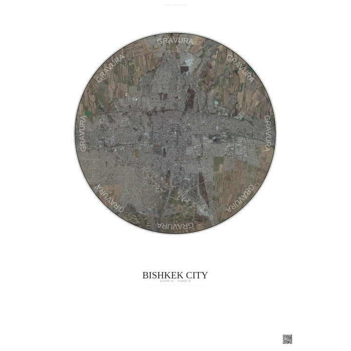 Bishkek City Satellite View Poster 10km Color | Gravura – Light background