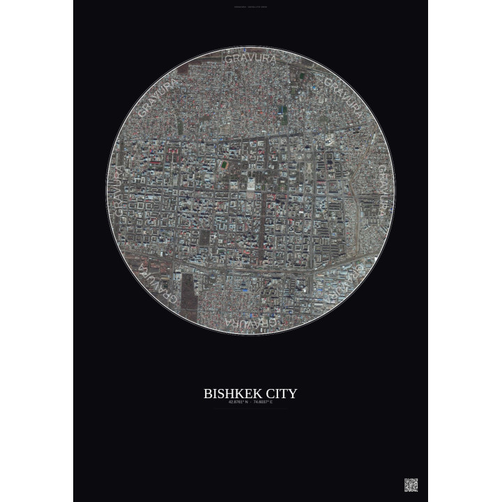 Bishkek City Satellite View Poster 2.5km Color | Gravura – Dark background