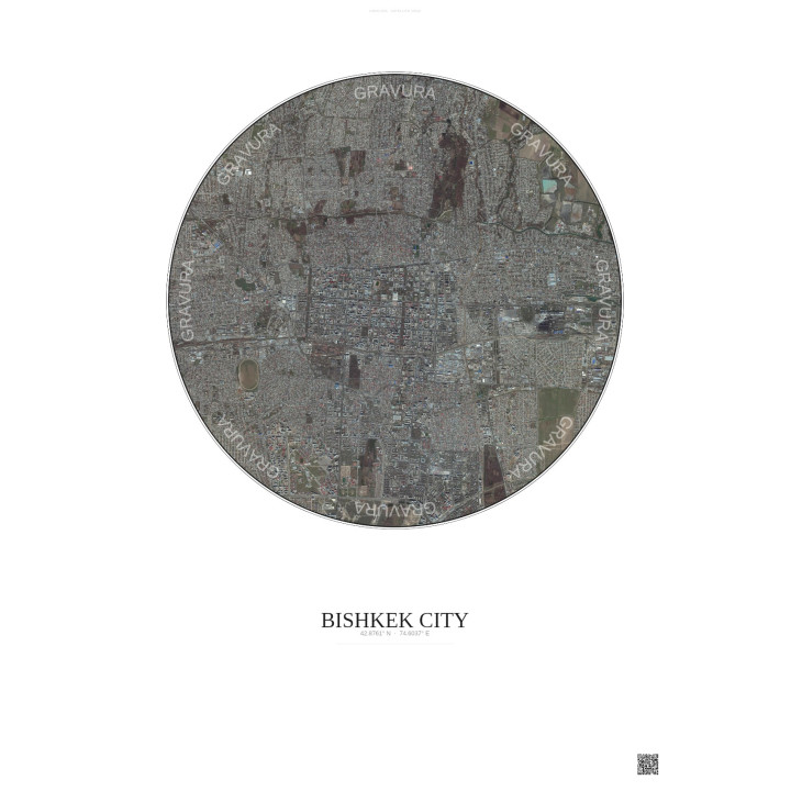 Affiche Bishkek City – Poster vue satellite 6km Couleur | Gravura – Fond clair