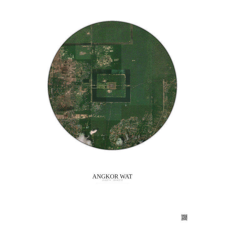 Angkor Wat Satellite View Poster 2.5km Color | Gravura – Light background
