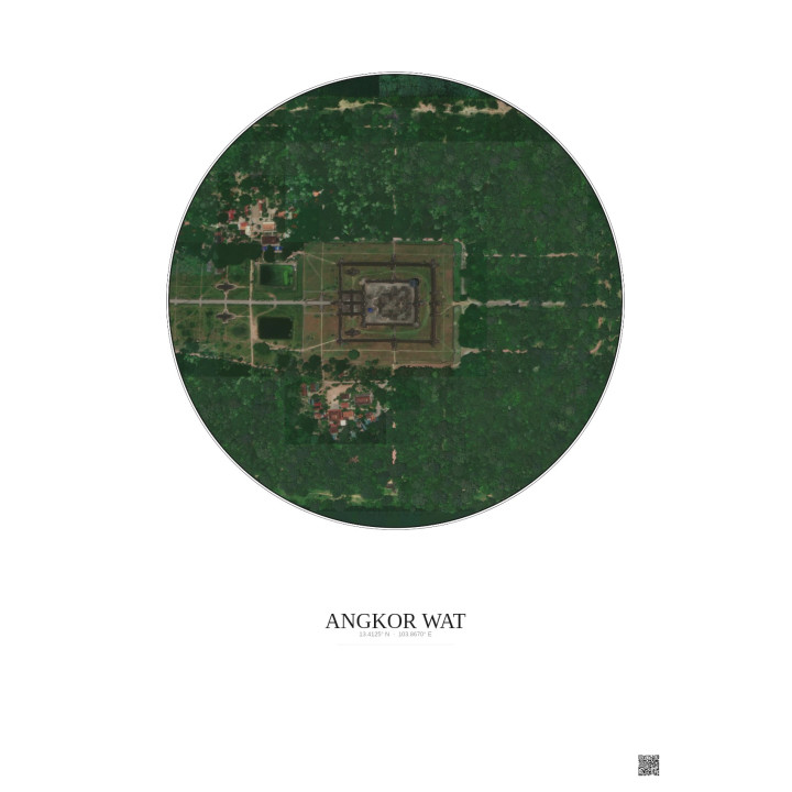 Affiche Angkor Wat – Poster vue satellite 0.5km Couleur | Gravura – Fond clair
