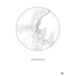 Affiche Wellington – Poster carte de ville 6km | Gravura – Fond clair