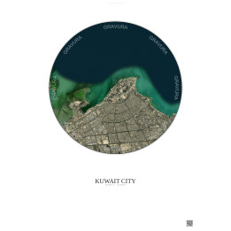 Kuwait City Satellite View Poster 10km Color | Gravura – Light background