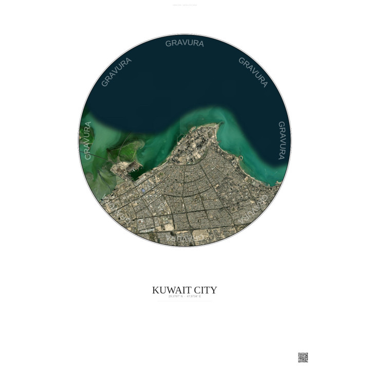 Kuwait City Satellite View Poster 10km Color | Gravura – Light background