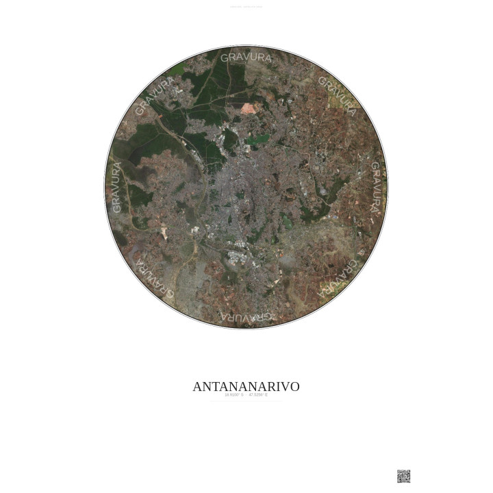 Antananarivo Satellite View Poster 10km Color | Gravura – Light background