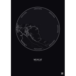 Affiche Muscat – Poster carte de ville 10km | Gravura – Fond foncé