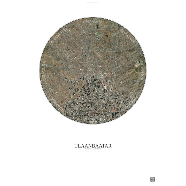 Affiche Ulaanbaatar – Poster vue satellite 2.5km Couleur | Gravura – Fond clair