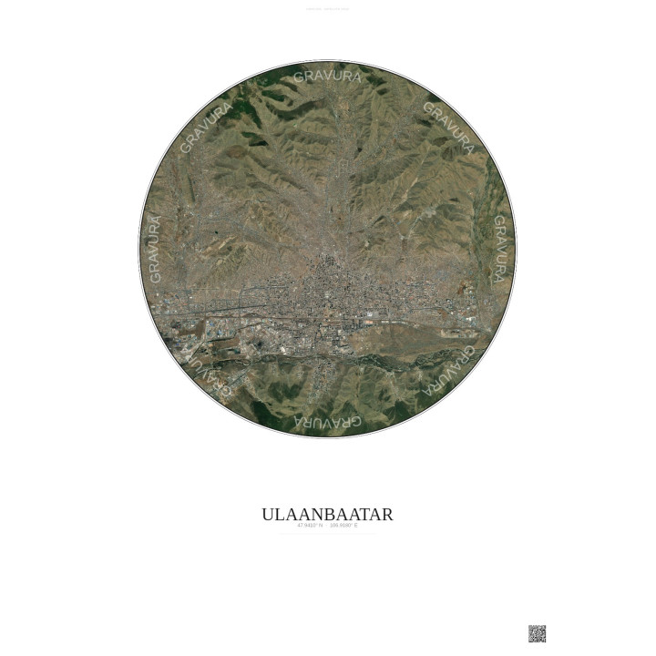 Ulaanbaatar Satellite View Poster 10km Color | Gravura – Light background