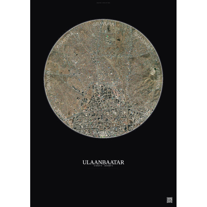 Affiche Ulaanbaatar – Poster vue satellite 2.5km Couleur | Gravura – Fond foncé