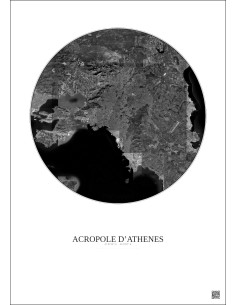 Acropole Dathenes Satellite View Poster 30km B&W | Gravura – Light background