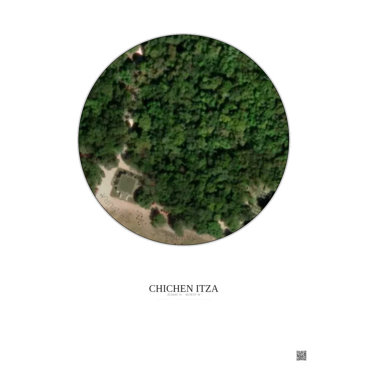 Affiche Chichen Itza – Poster vue satellite 0.1km Couleur | Gravura – Fond clair