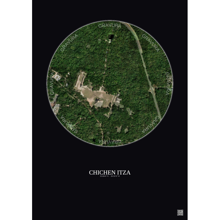 Chichen Itza Satellite View Poster 0.5km Color | Gravura – Dark background