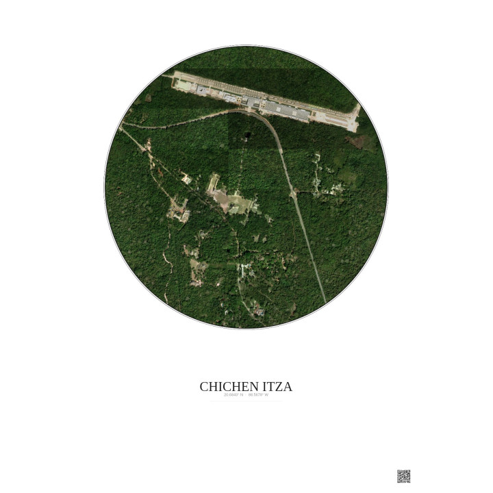 Chichen Itza Satellite View Poster 1km Color | Gravura – Light background