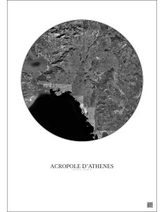 Acropole Dathenes Satellite View Poster 20km B&W | Gravura – Light background 2