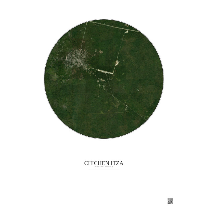 Affiche Chichen Itza – Poster vue satellite 5km Couleur | Gravura – Fond clair