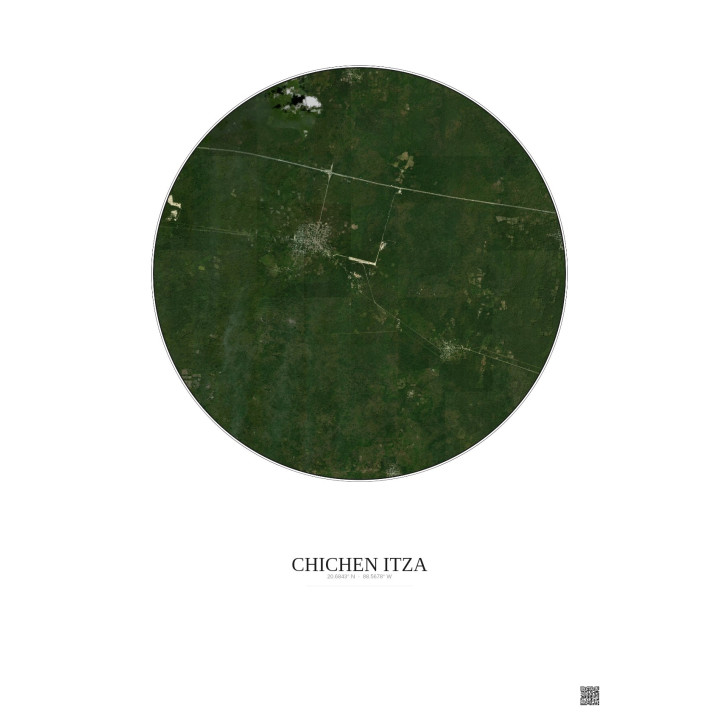 Affiche Chichen Itza – Poster vue satellite 10km Couleur | Gravura – Fond clair