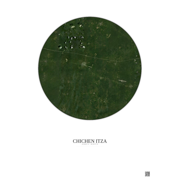 Affiche Chichen Itza – Poster vue satellite 20km Couleur | Gravura – Fond clair