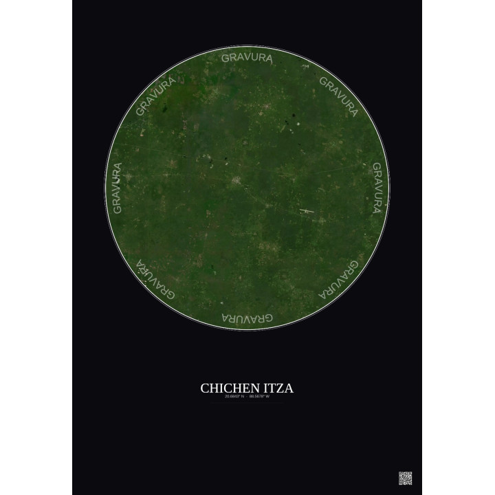 Chichen Itza Satellite View Poster 30km Color | Gravura – Dark background