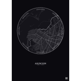 Affiche Asuncion – Poster carte de ville 6km | Gravura – Fond foncé