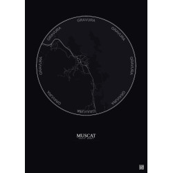 Affiche Muscat – Poster carte de ville 2.5km | Gravura – Fond foncé