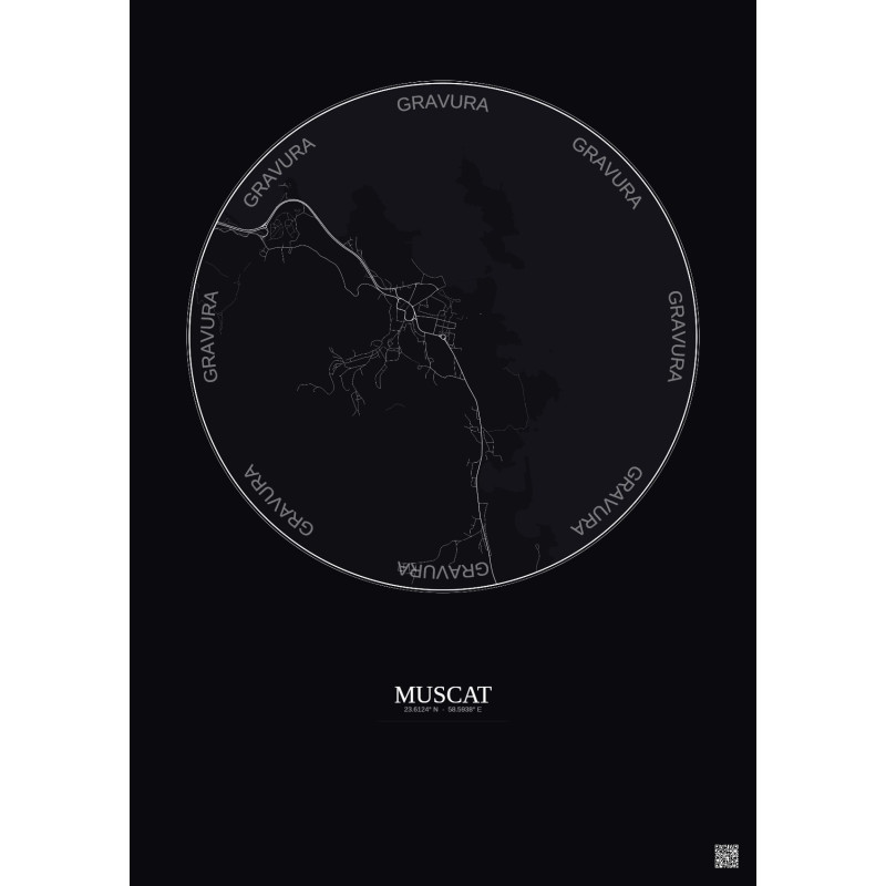 Affiche Muscat – Poster carte de ville 2.5km | Gravura – Fond foncé