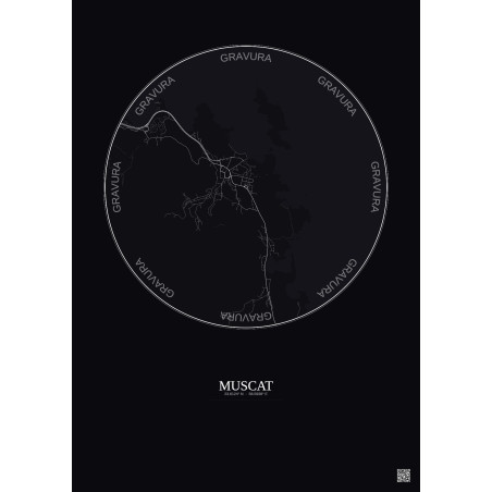 Affiche Muscat – Poster carte de ville 2.5km | Gravura – Fond foncé