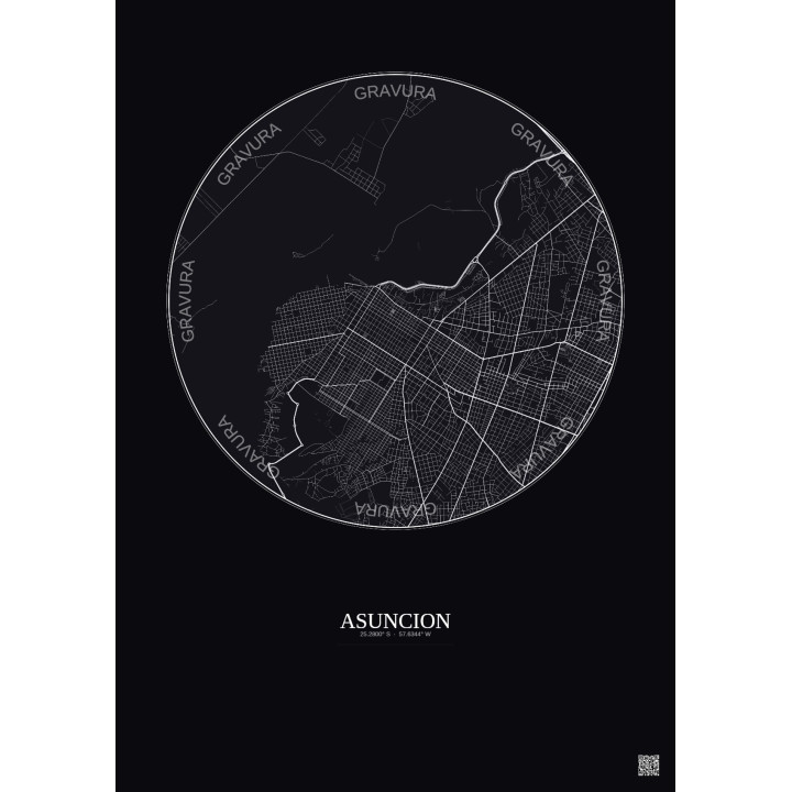 Affiche Asuncion – Poster carte de ville 6km | Gravura – Fond foncé
