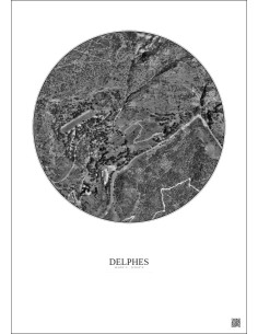 Affiche Delphes – Poster vue satellite 0.5km N&B | Gravura – Fond clair 2