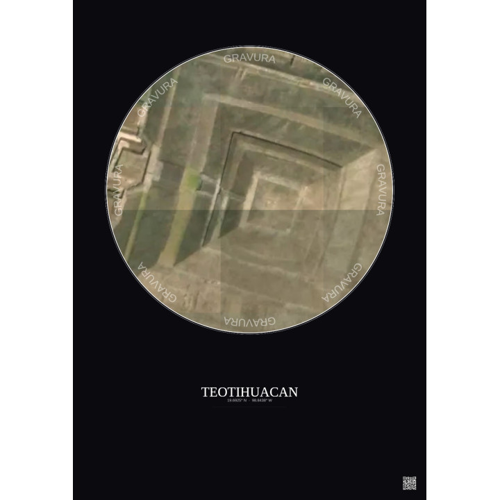Affiche Teotihuacan – Poster vue satellite 0.1km Couleur | Gravura – Fond foncé
