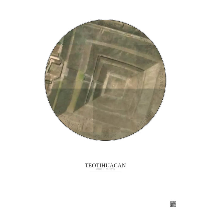 Affiche Teotihuacan – Poster vue satellite 0.1km Couleur | Gravura – Fond clair