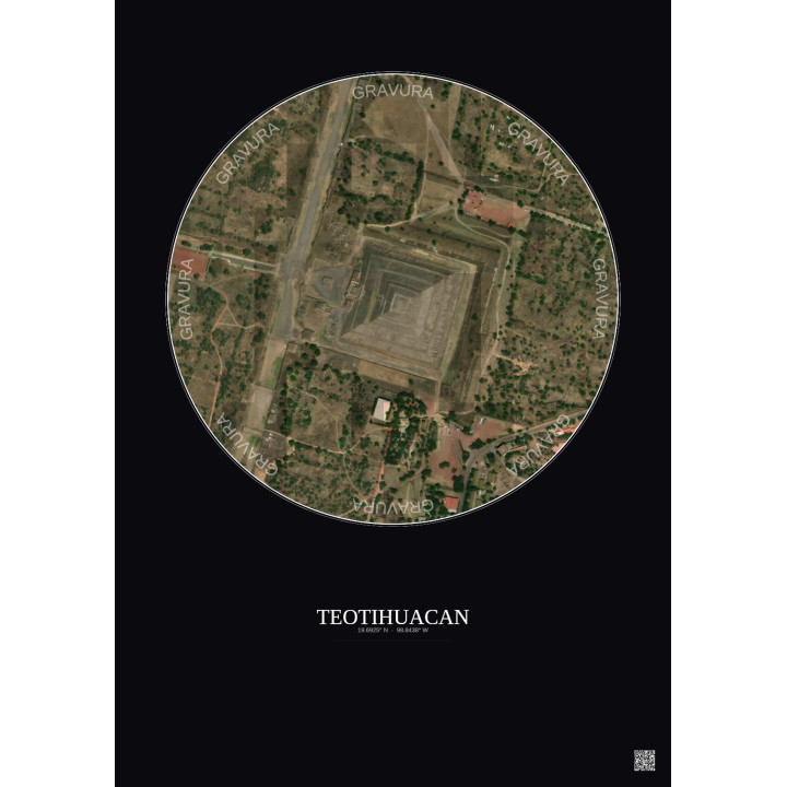Affiche Teotihuacan – Poster vue satellite 0.5km Couleur | Gravura – Fond foncé