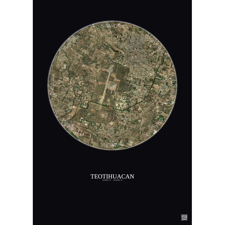Teotihuacan Satellite View Poster 2.5km Color | Gravura – Dark background