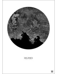 Affiche Delphes – Poster vue satellite 30km N&B | Gravura – Fond clair 2