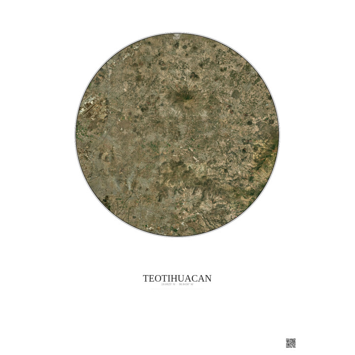 Affiche Teotihuacan – Poster vue satellite 20km Couleur | Gravura – Fond clair