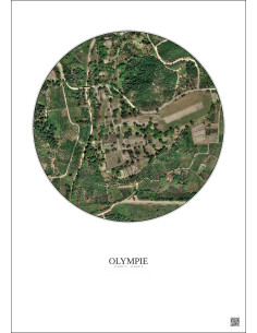 Affiche Olympie – Poster vue satellite 0.5km Couleur | Gravura – Fond clair 2