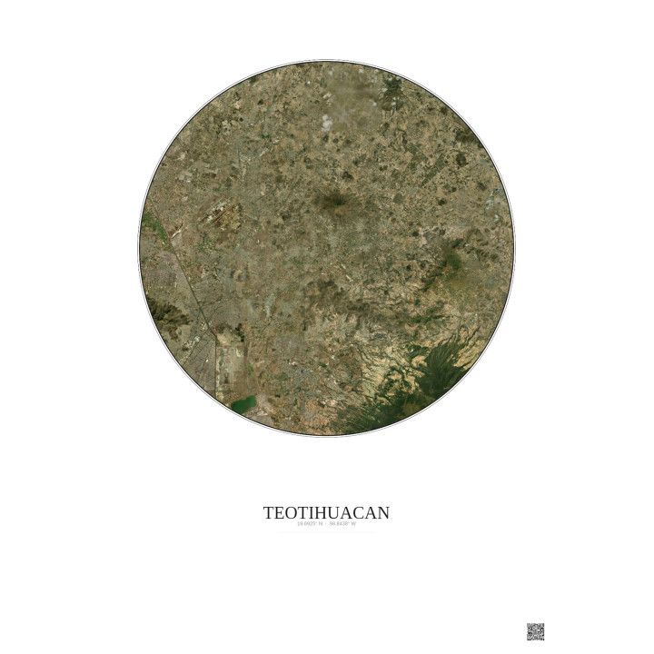 Teotihuacan Satellite View Poster 30km Color | Gravura – Light background