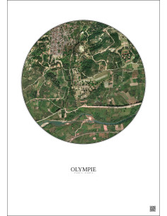 Affiche Olympie – Poster vue satellite 1km Couleur | Gravura – Fond clair 2