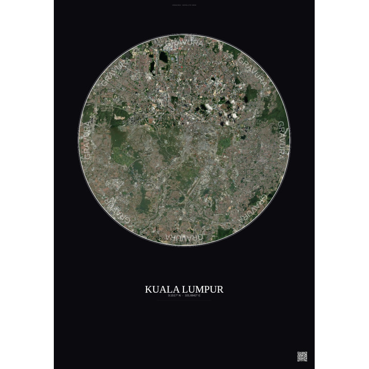 Kuala Lumpur Satellite View Poster 10km Color | Gravura – Dark background