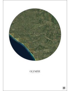 Olympie Satellite View Poster 20km Color | Gravura – Light background 2