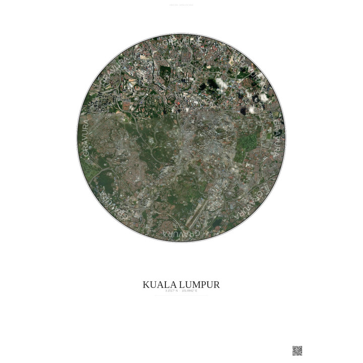 Kuala Lumpur Satellite View Poster 6km Color | Gravura – Light background