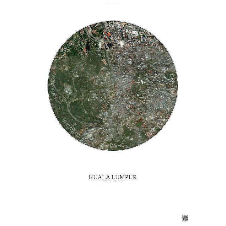 Kuala Lumpur Satellite View Poster 2.5km Color | Gravura – Light background