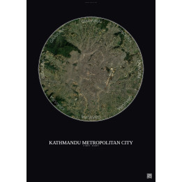 Affiche Kathmandu Metropolitan City – Poster vue satellite 10km Couleur | Gravura – Fond foncé