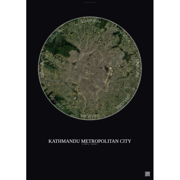 Kathmandu Metropolitan City Satellite View Poster 10km Color | Gravura – Dark background