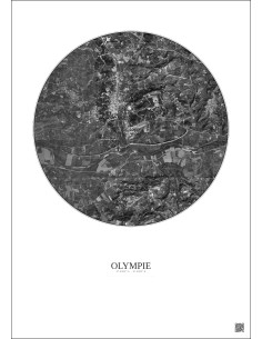 Olympie Satellite View Poster 2.5km B&W | Gravura – Light background 2