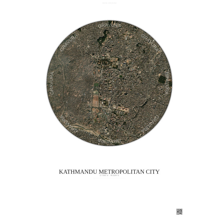 Affiche Kathmandu Metropolitan City – Poster vue satellite 2.5km Couleur | Gravura – Fond clair