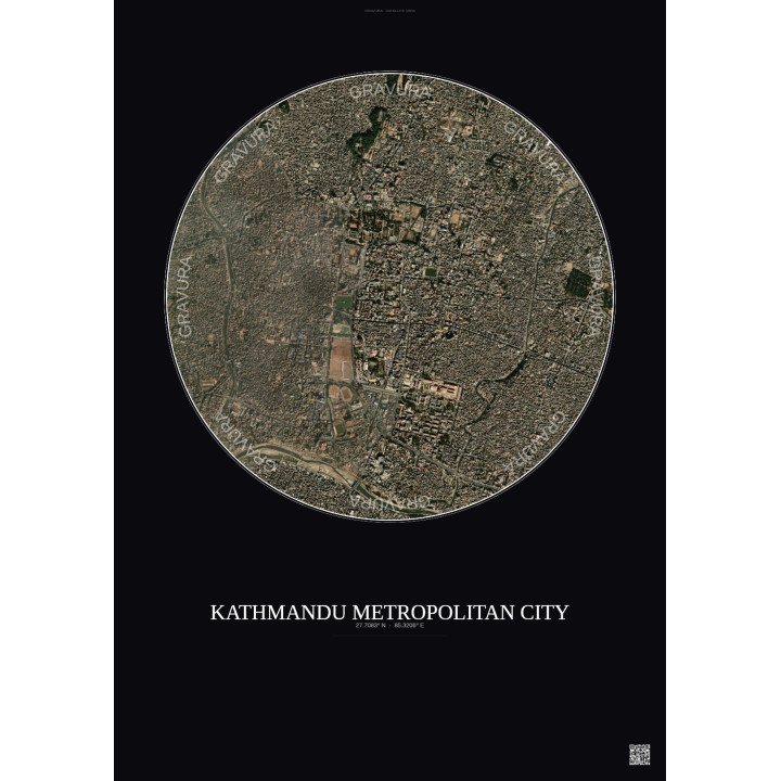 Affiche Kathmandu Metropolitan City – Poster vue satellite 2.5km Couleur | Gravura – Fond foncé