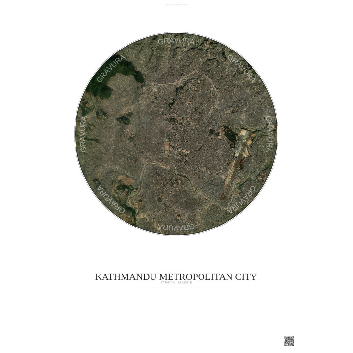 Kathmandu Metropolitan City Satellite View Poster 6km Color | Gravura – Light background